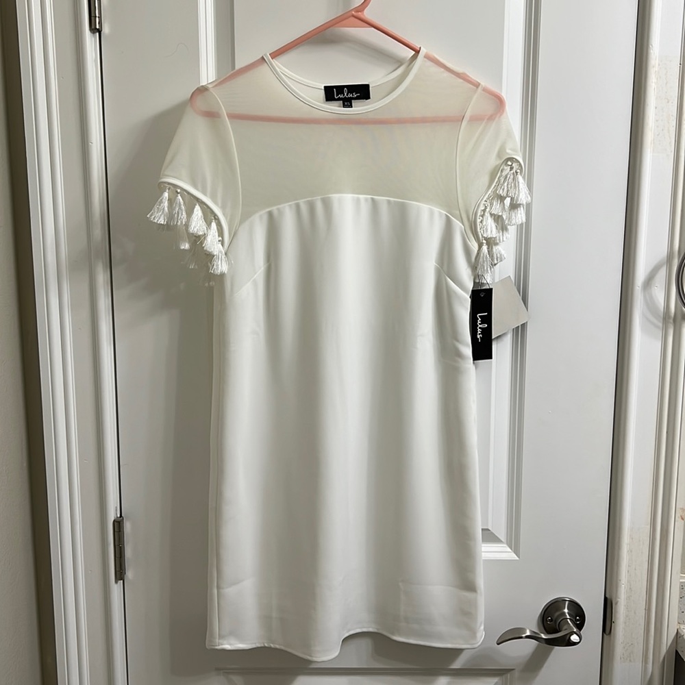 Lulus white tassel sleeve dress